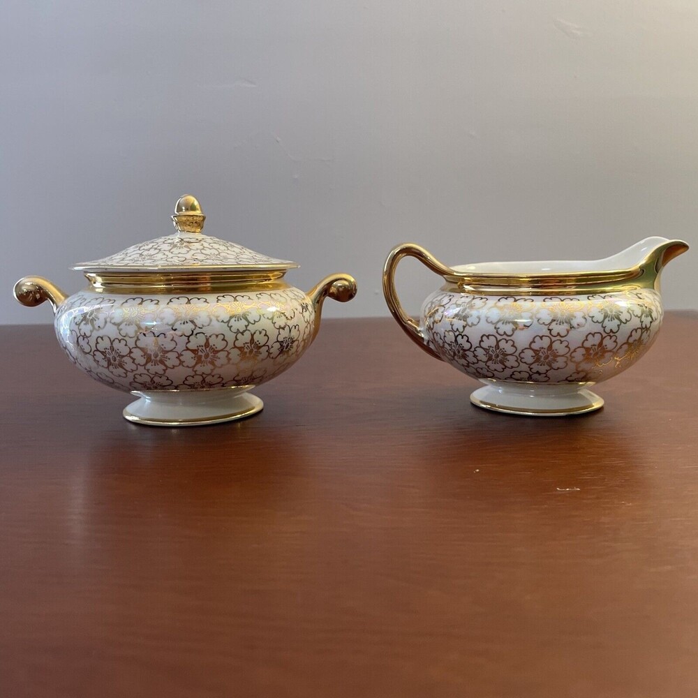Eggshell Nautilus Cream Sugar Bowl W Lid Floral USA K47N6 F62N5